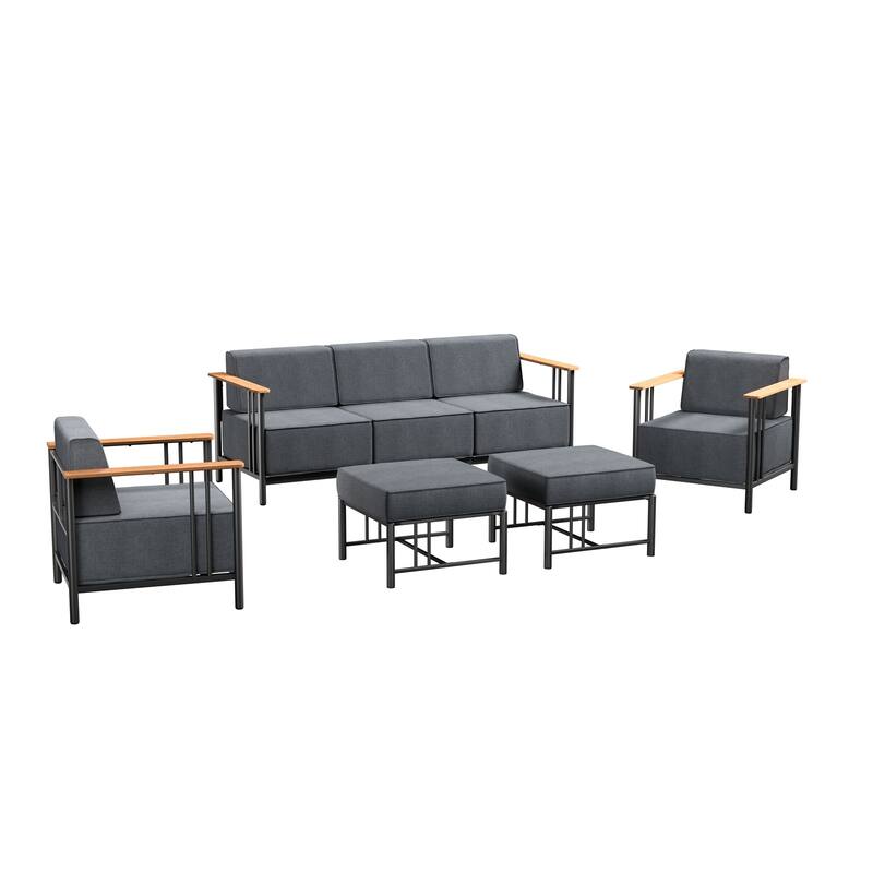 Pocassy 7PCS Sofa Swivel Chair Ottoman with Table - Black & Dark Grey Cushion - 7PCS Sofa Swivel Chair Ottoman with Table
