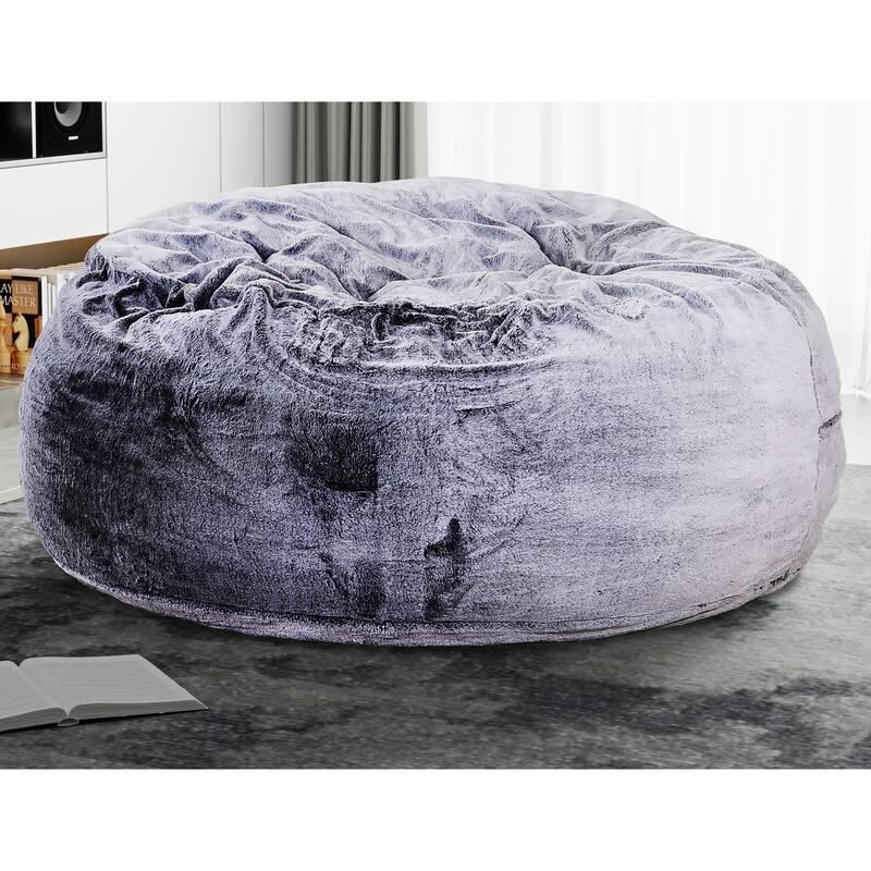 Modern 5-Foot Round Memory Foam Bean Bag Soft Faux Fur Cover Bean Bag Chair, Purple - Purple