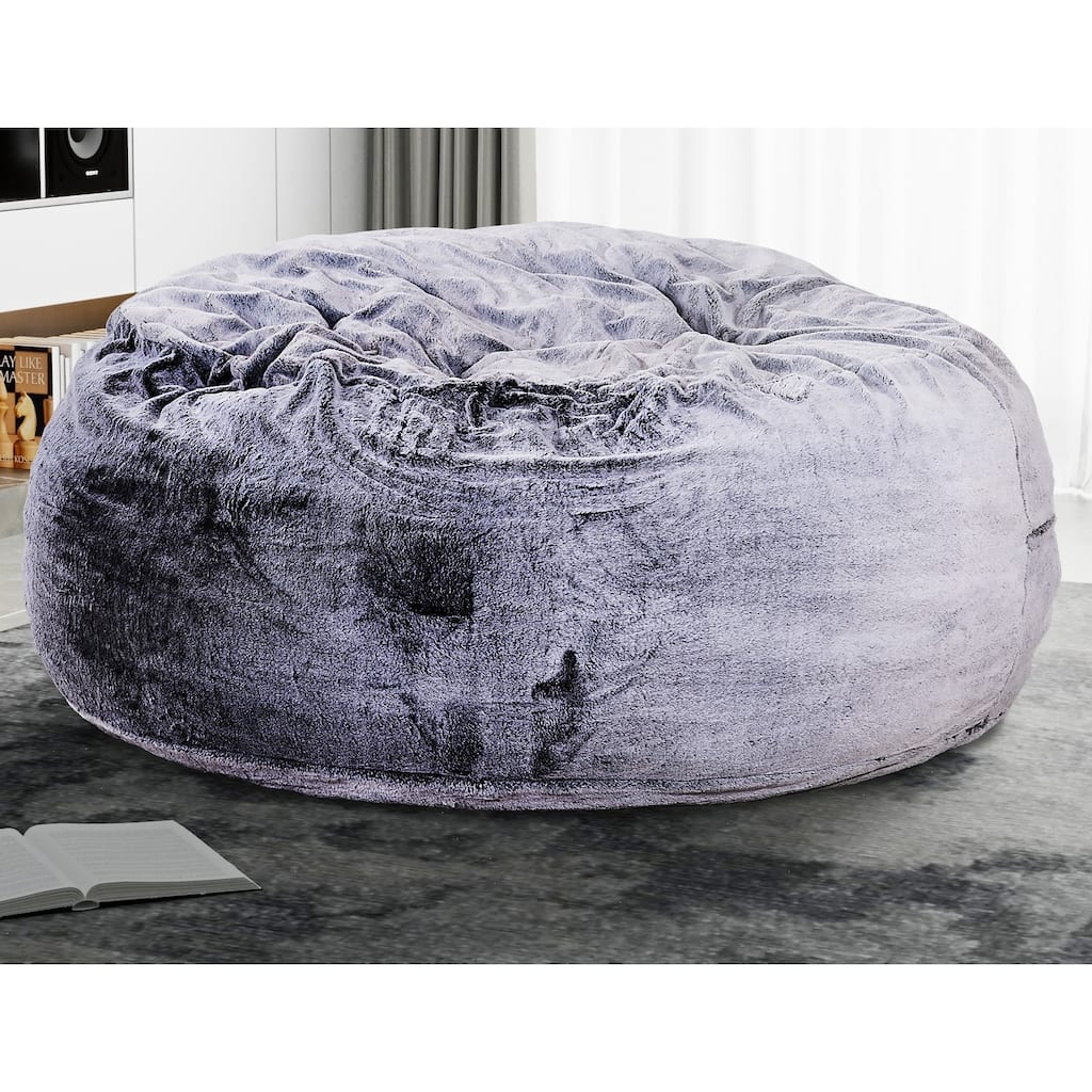 Modern 5-Foot Round Memory Foam Bean Bag Soft Faux Fur Cover Bean Bag Chair, Purple