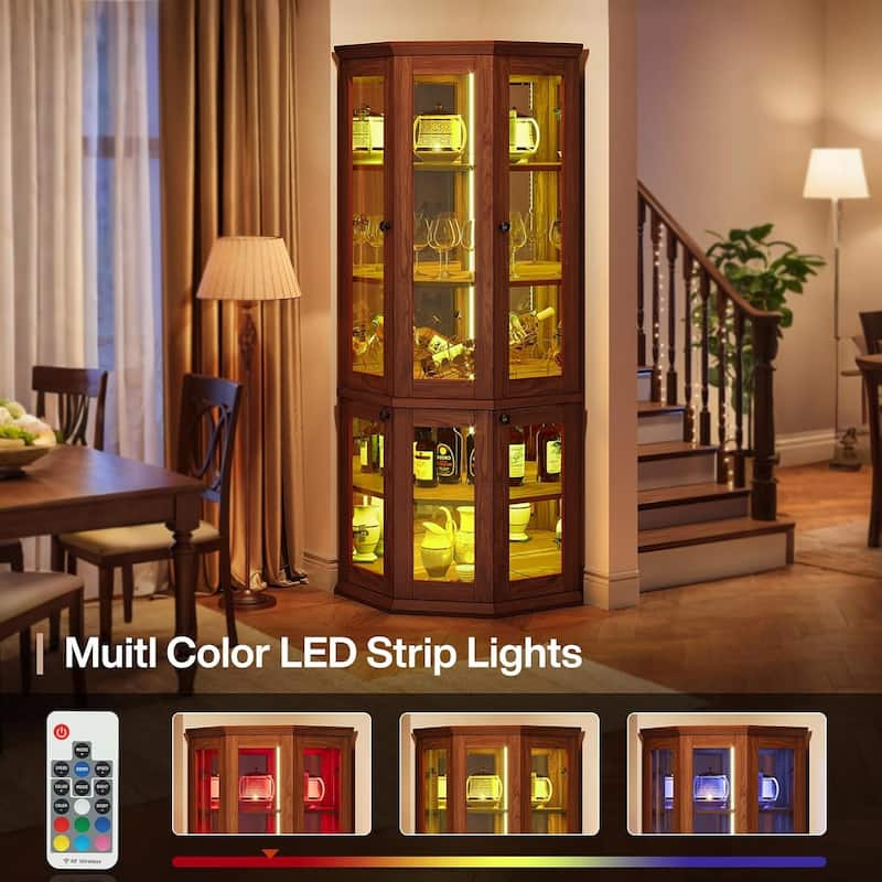 Corner Storage Cabinet, 71 Inches Tall Corner Cabinet with Doors & LED Lights