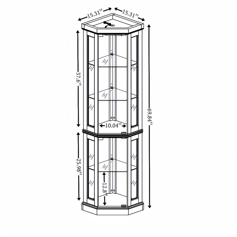 Lighted Corner Curio Cabinet - Display Case for Living Room, Antique Collectibles, Wine & Bar Glass Storage