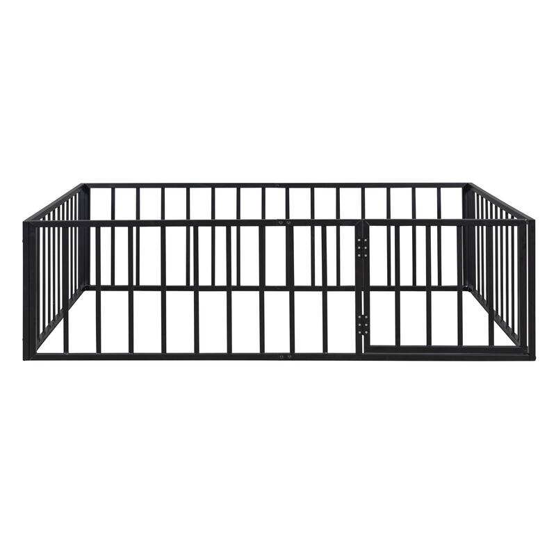 Elegant Twin Floor Bed Frame with Opening Door, Metal Design for Kids Room