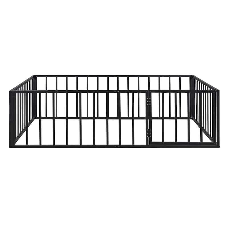 Metal Floor Bed Frame with Fence and Door