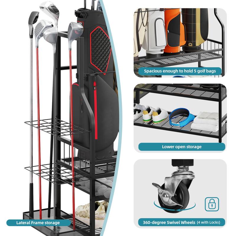 Moasis 3/5 Golf Bag Organizer Stand Holder with Wheels