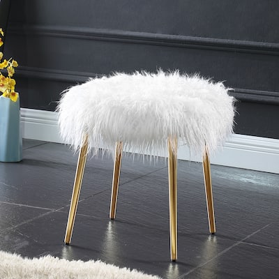 Faux Fur Accent Ottoman with Gold Legs