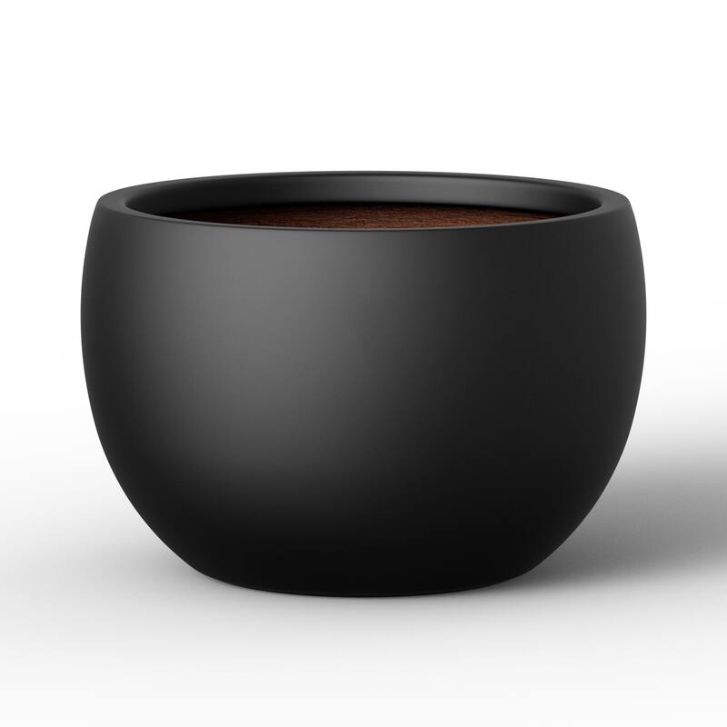 Concrete Round Planter with Enhanced Interior Outdoor Indoor Pot with Drainage Holes - 11.5 x 8 in - Matte Black(Enhanced Interior)