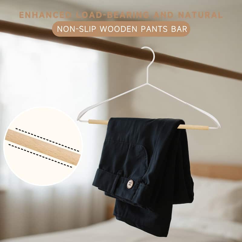 BP4U Heavy Duty Metal Wide Shoulder Suit Hangers, Welded Coat Hangers with Beech Wood Pants Bar for Clothes