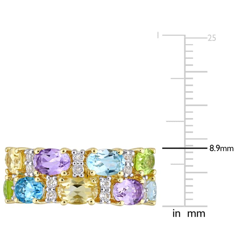 Multi Color Blue Topaz, Rose De France, Citrine & Peridot Mosaic Ring in Yellow Plated Sterling Silver by Miadora