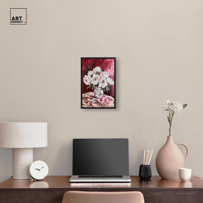 Peonies on Ruby Tide Canvas by Art Remedy