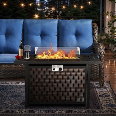 Outdoor Propane Fire Pit Table - 55000 BTU, Adjustable Flames - Rectangle