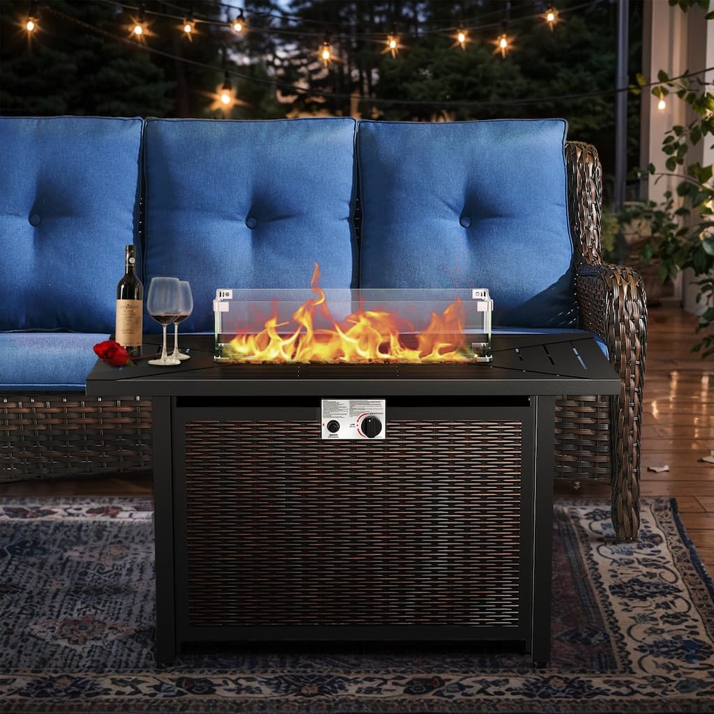 Outdoor Propane Fire Pit Table - 55000 BTU, Adjustable Flames - Rectangle