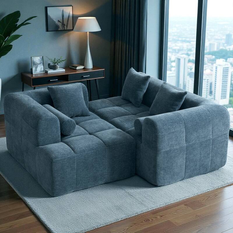 101.2" Modular Sectional Sofa Full-Foam Compressed Couch with Deep Seating Side Pockets Square & Bolster Pillows