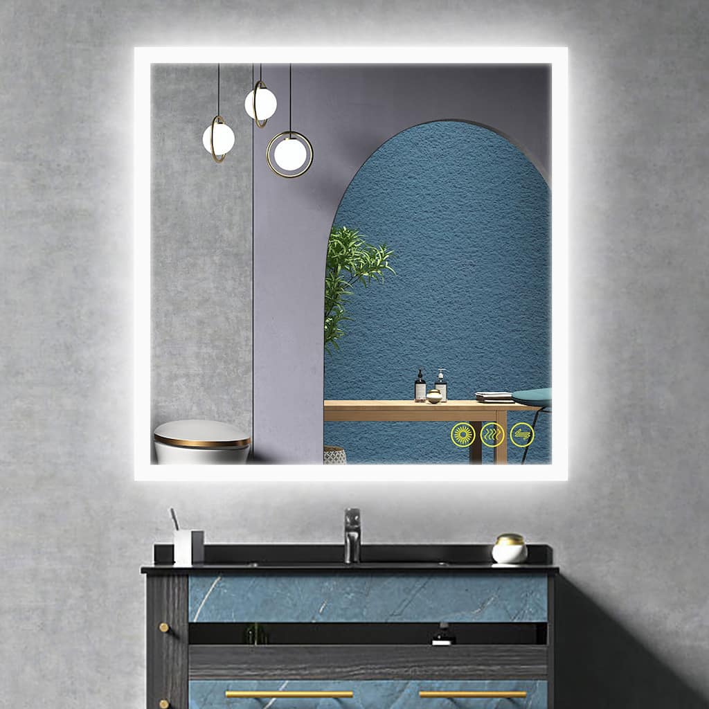 SmartGlow 36x36" Square Dimmable LED Frameless Anti-Fog Bathroom Vanity Mirror - Clear