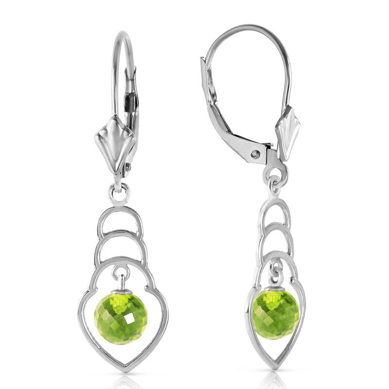 14K Solid Gold Leverback Natural Peridot Gemstone Fine Earrings - White