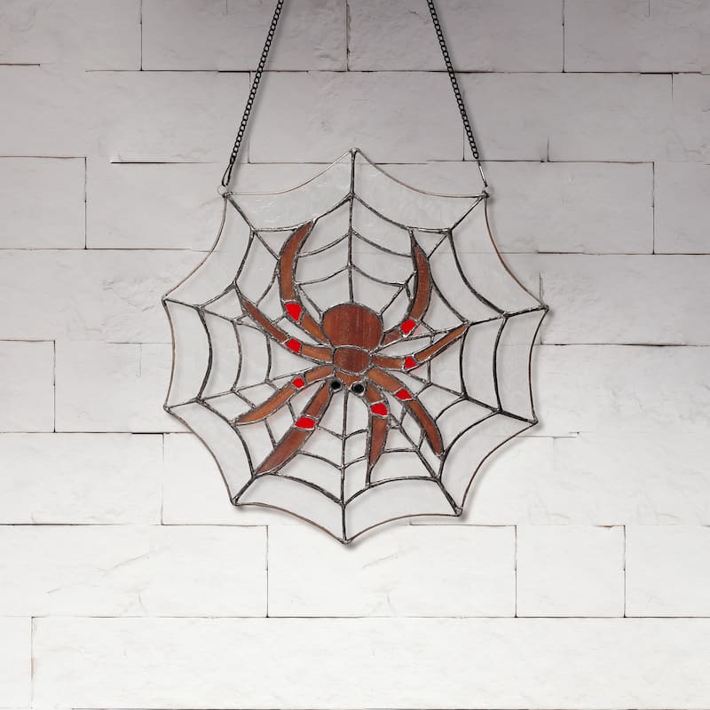 River of Goods 12in Halloween Spider Stained Glass Window Panel - 12" x 0.25" x 12"
