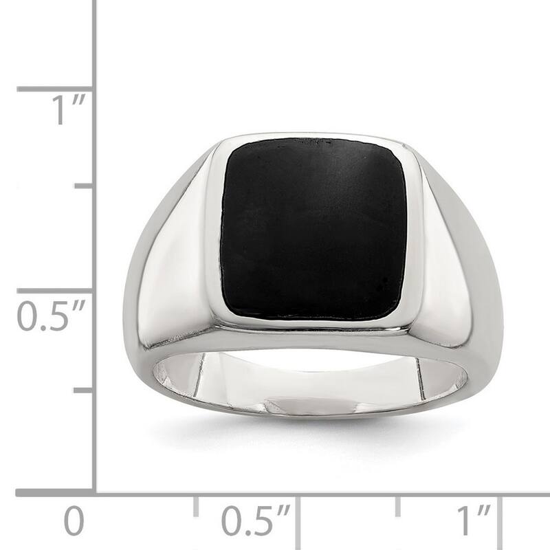 Curata 925 Sterling Silver Polished Solid Back Simulated Onyx Ring
