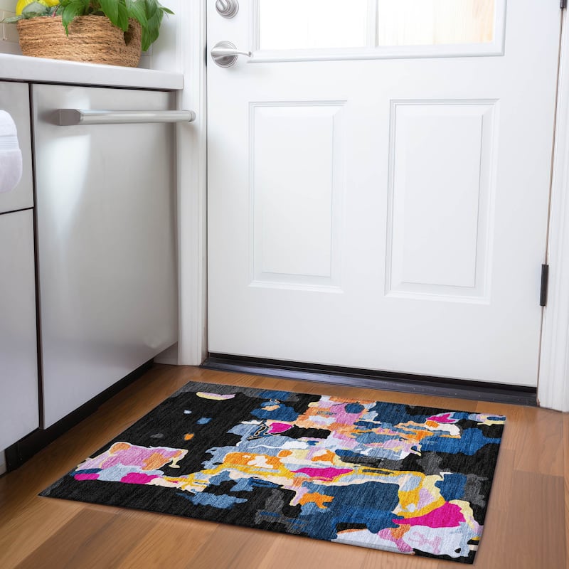 Premium Washable Super Soft Modern Abstract Mayfield Rug - Black - 1'8" x 2'6"