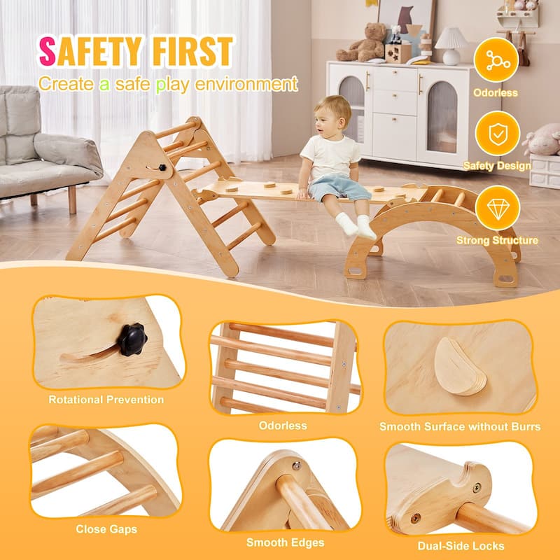 Wood Climbing Toy Set Pine 5-in-1 Play Gym for Kid's