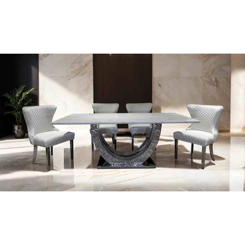 Chrome Finish Glam Dining Set Table and White Chairs