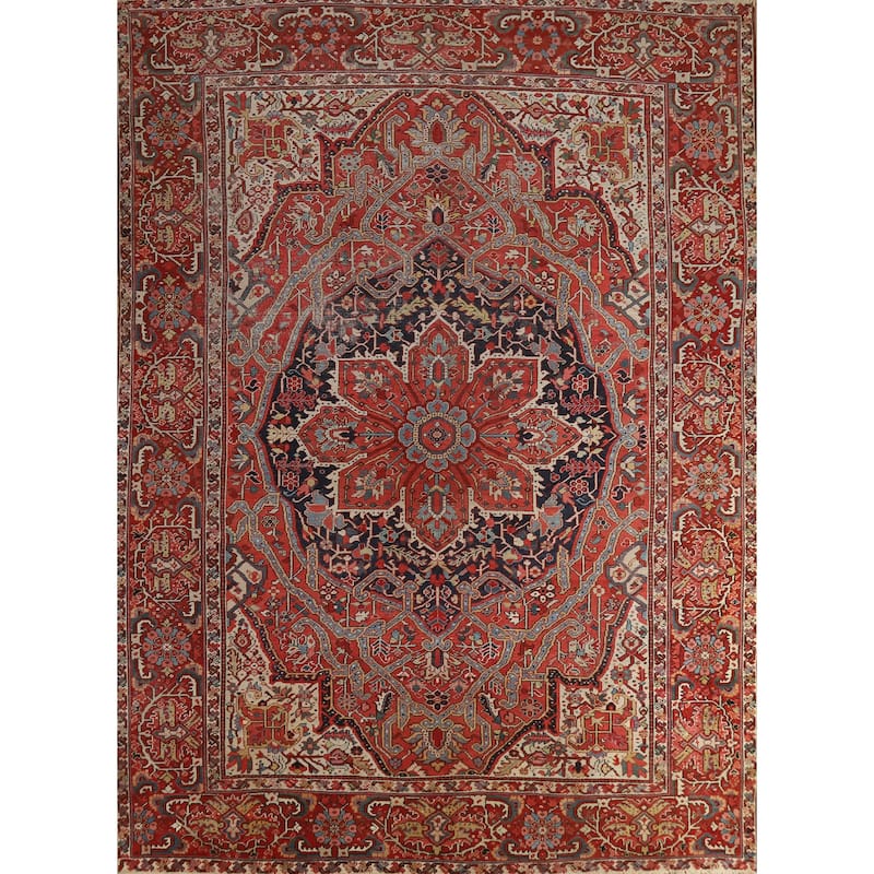 Hand Knotted Oriental 100% Wool Carpet Traditional Medallion Oranges & Rust Heriz (serapi) Area Rug - 12' 4'' X 9' 11''