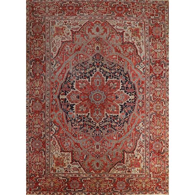 Hand Knotted Oriental 100% Wool Carpet Traditional Medallion Oranges & Rust Heriz (serapi) Area Rug - 12' 4'' X 9' 11''