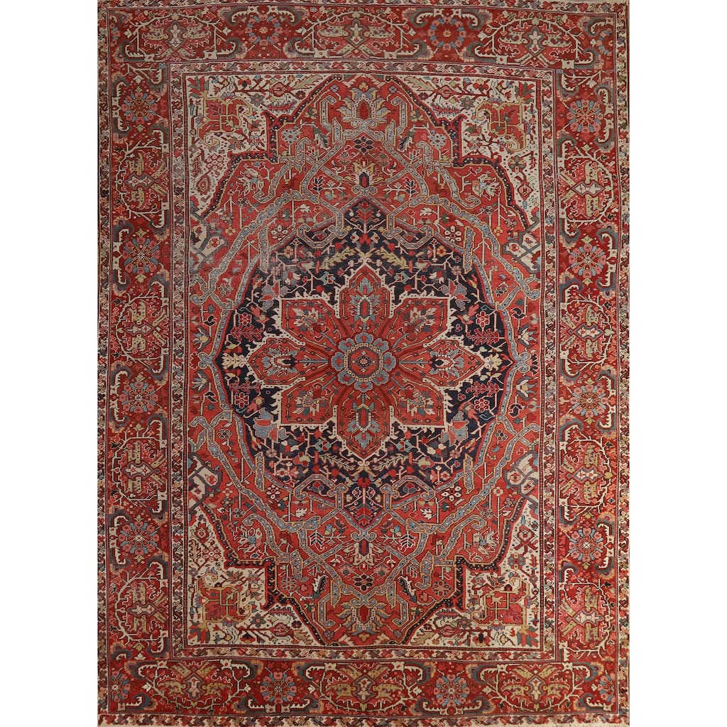Hand Knotted Oriental 100% Wool Carpet Traditional Medallion Oranges & Rust Heriz (serapi) Area Rug - 12' 4'' X 9' 11''
