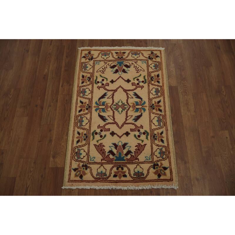Hand Knotted Oriental 100% Wool Carpet Traditional All-Over Peach Chobi-Peshawar Area Rug - 3' 0'' X 2' 0''