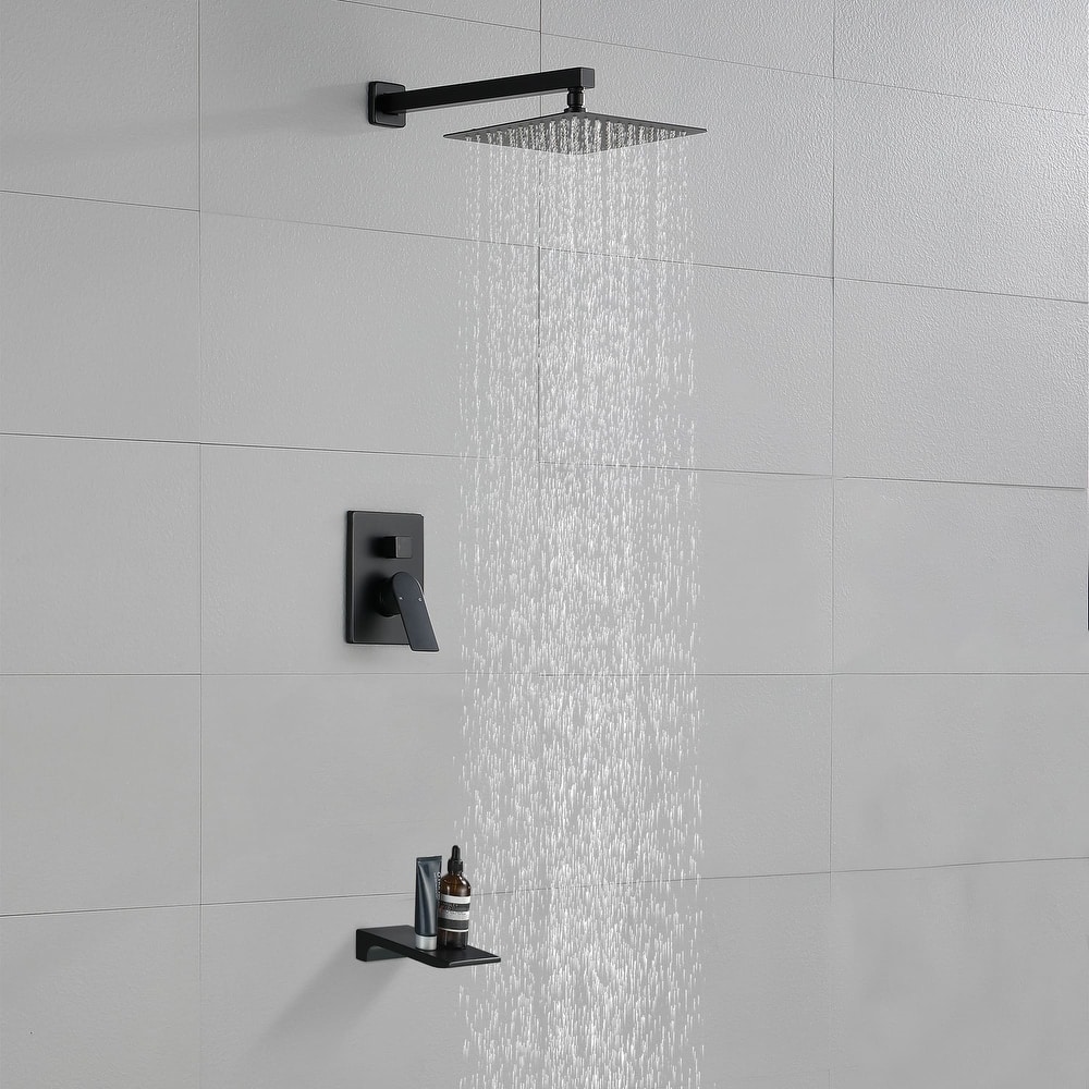 10 Inch Wall Mount Shower System with Waterfall Tub Spout Modern Rainfall Tub Shower Faucet With Rough-in Valve