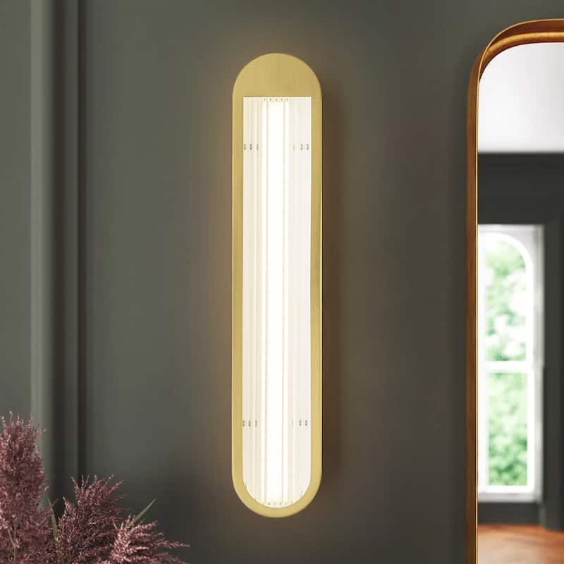 Rennnsan 25.6" 1-Light Modern Brass/Black Linear Bathroom Vanity Light with Ribbed Glass Shade