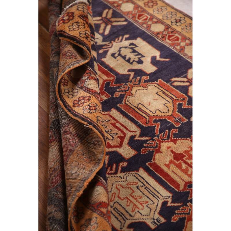 Navy Meshkin Persian Vintage Runner Rug Hand-knotted Wool Carpet - 4'3"x 10'0"