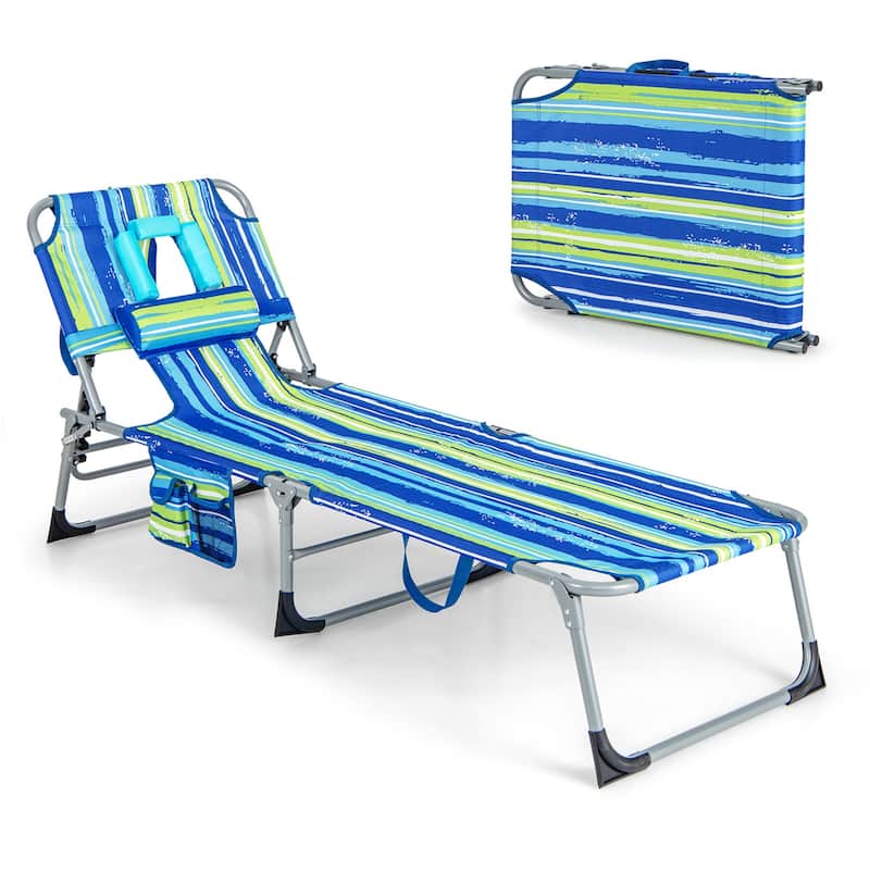Goplus Outdoor Beach Lounge Chair Folding Chaise Lounge with Pillow - See Details
