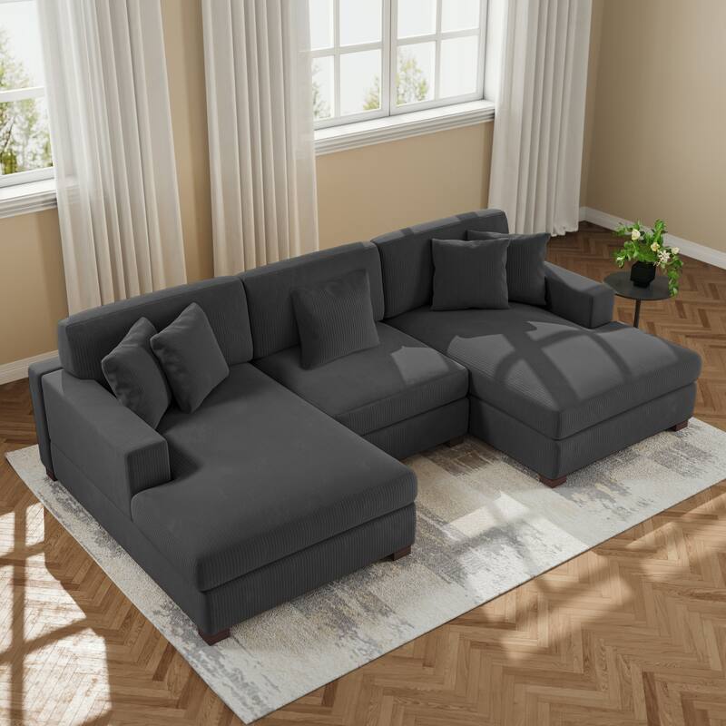 Upholstered Oversized Modular Sectional Sofa Set Corduroy Sleeper Sofa With Chaise