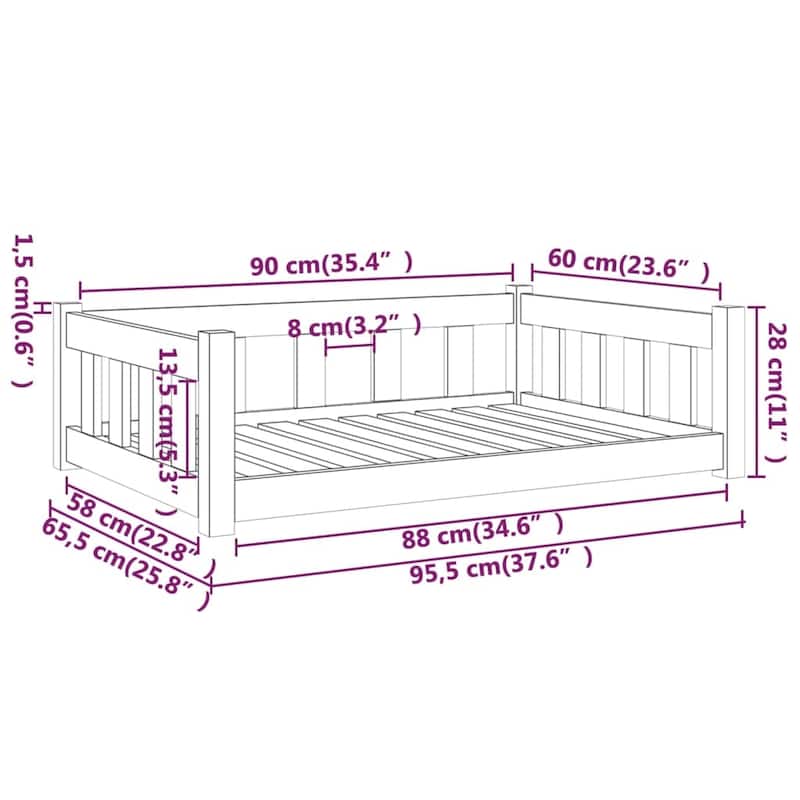 vidaXL Dog Bed Solid Pine Wood Large Durable Dog Bed Rectangular - 25.8 x 37.6 x 11.0
