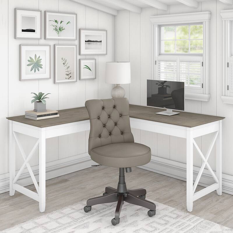 Key West 60W L-Desk with Tufted Office Chair by Bush Furniture