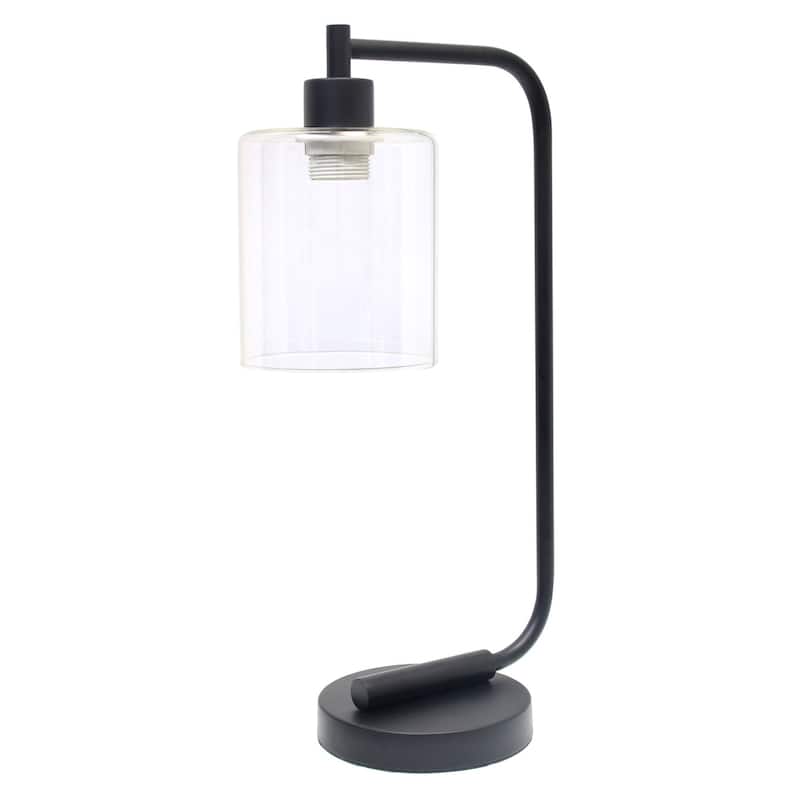 Antique Style Industrial Iron Lantern Desk Lamp with Glass Shade - Without Bulb - Black