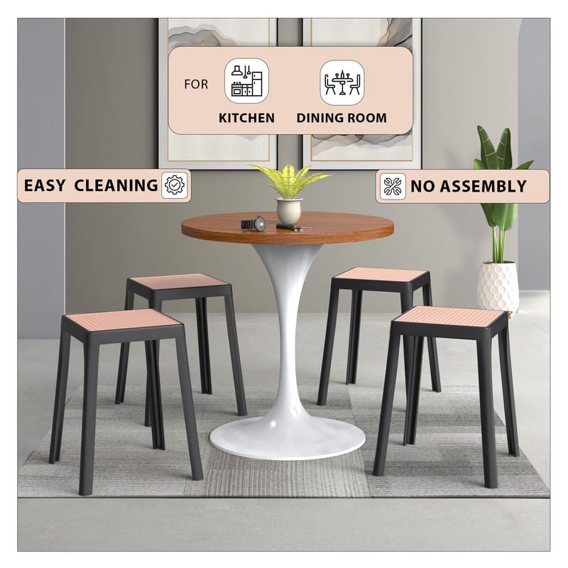 Tresse Modern Stackable Dining Stool with Wicker Seat for Dining Room, Garden, Patio, Indoor or Outdoor - No Assembly Required