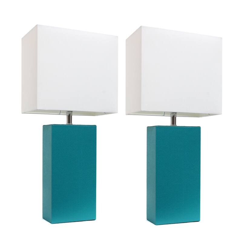 21 in. Teal Finish Table Lamp with White Shade, Sturdy Table Lamp for Living Rooms and Bedrooms, Set of 2