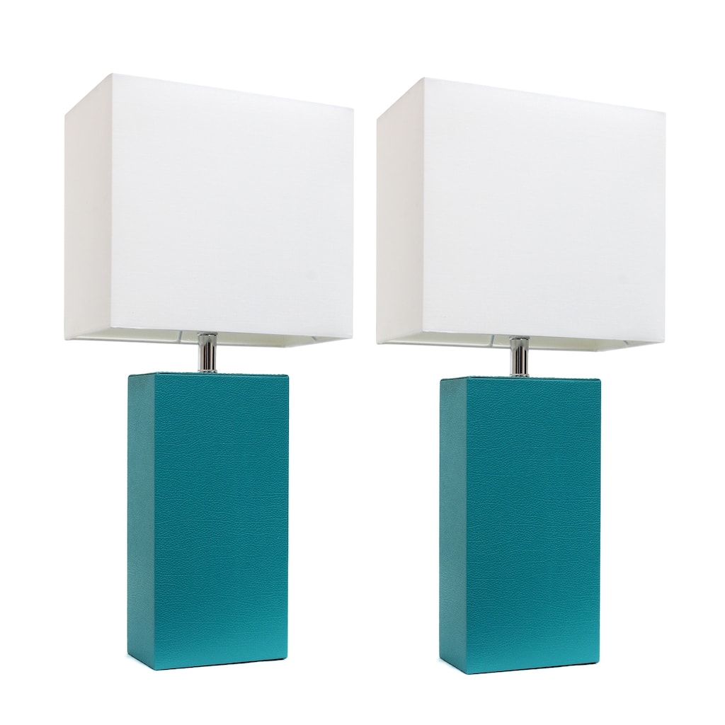 21 in. Teal Finish Table Lamp with White Shade, Sturdy Table Lamp for Living Rooms and Bedrooms, Set of 2