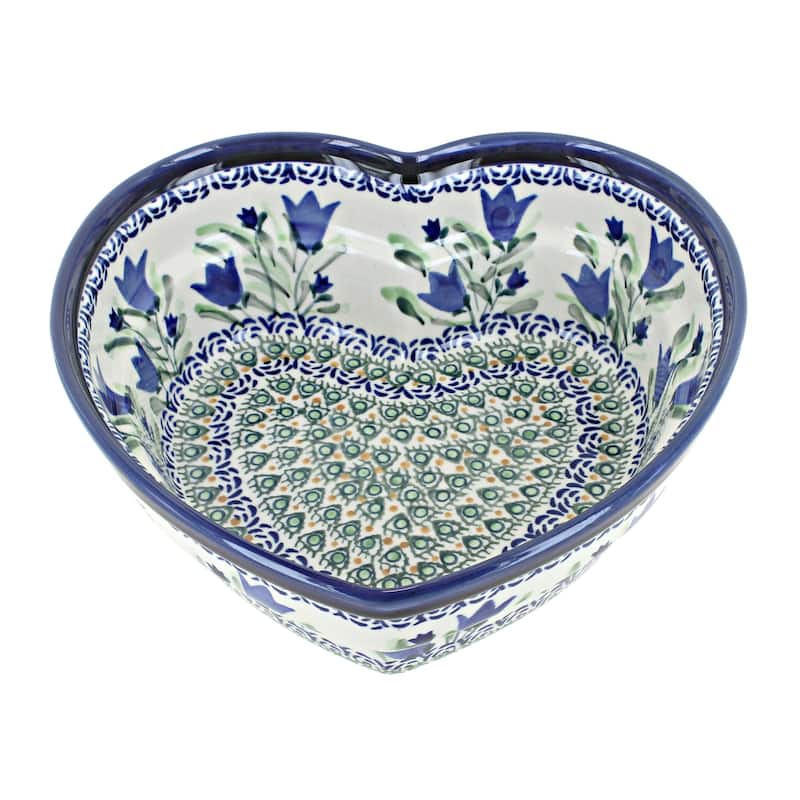 Blue Rose Polish Pottery 859-1 Zaklady Large Heart Bowl - Blue Tulip