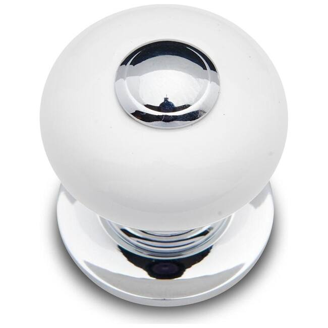RK International CK-31-FLAT-BTN-SM Porcelain 1" Round Classic Flat - Chrome / White