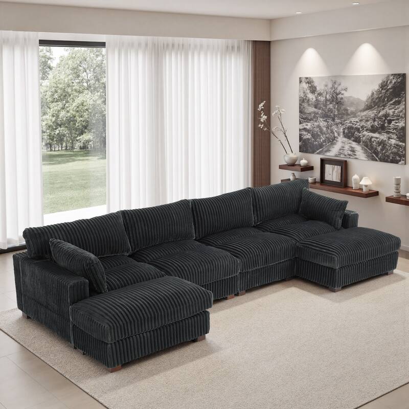 Modren Plush Oversized Modular Sectional Sofa Set with Chaise&Ottoman.