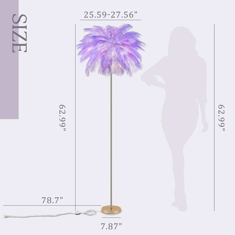 63 Inch Feather Tripod Floor Lamp With Bulbs