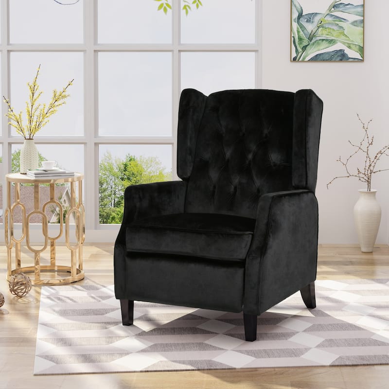 Pushback Recliner Chair with Retractable Footrest, Velvet Wingback Armchair with Rivet Trim,Mid-Century Upholstered Accent Chair