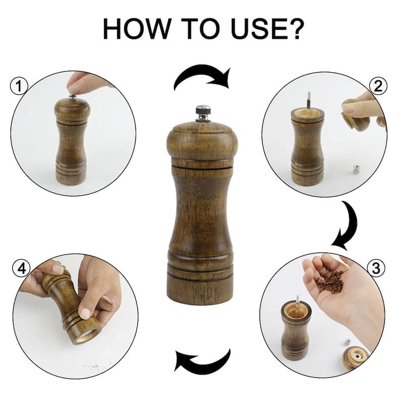 Salt and Pepper Grinder Wooden Mills Dispenser w Adjustable Coarseness