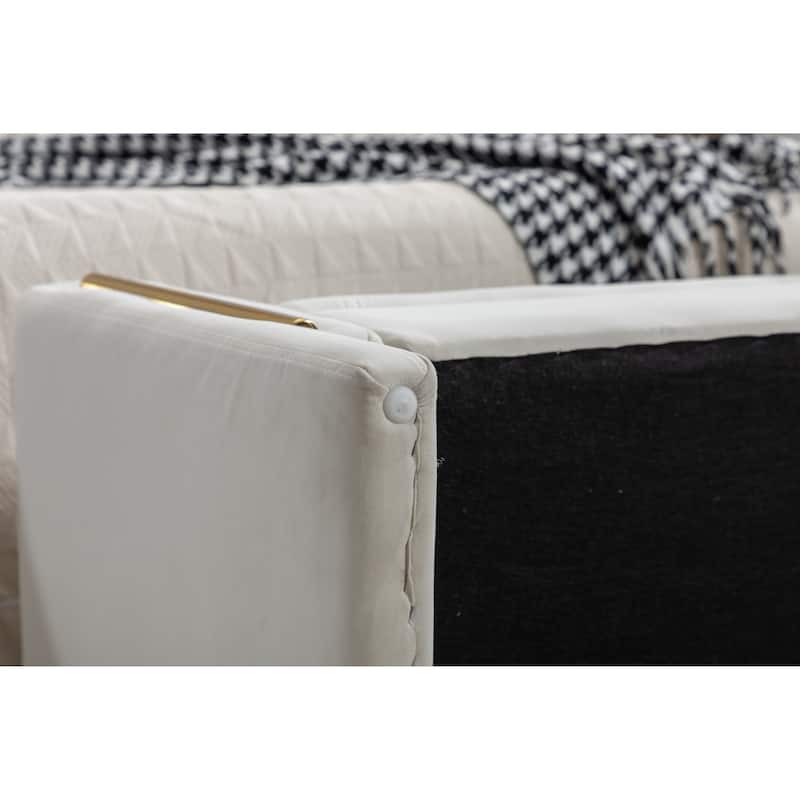 Velvet Fabric Storage Bench Bedroom Bench With Gold Metal Trim Strip For Living Room Bedroom