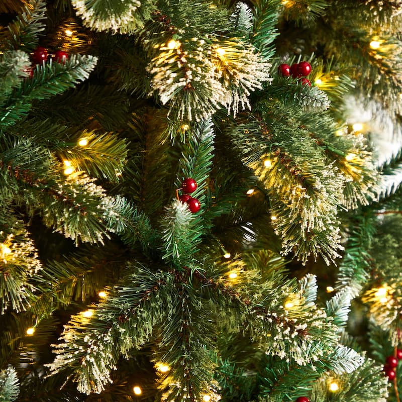 10ft Artificial Christmas Tree Prelit Swiss Pine Frosted Holiday Tree with Lights & Stand - Green - 120