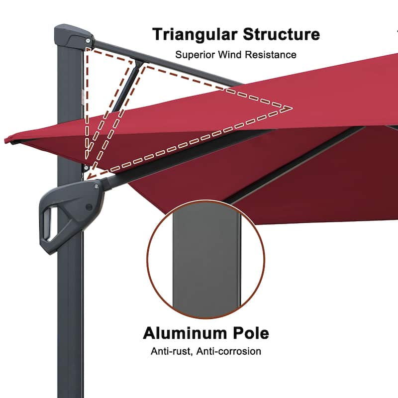 10FT Patio Cantilever Umbrella with Bluetooth Speaker & Lighting (Includes Base)