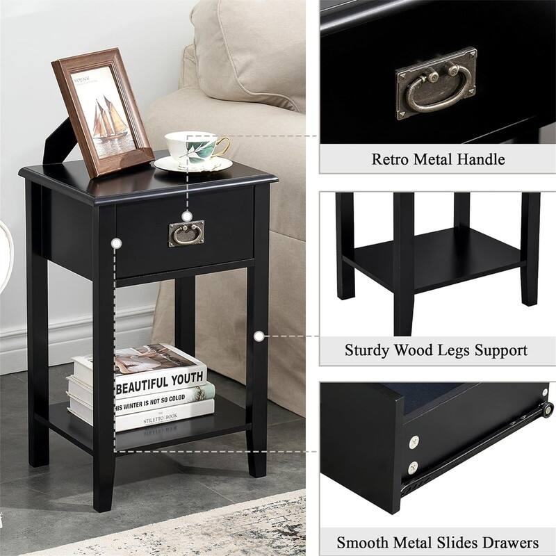 Nightstands Set of 2 Side End Table with Drawers for Bedroom
