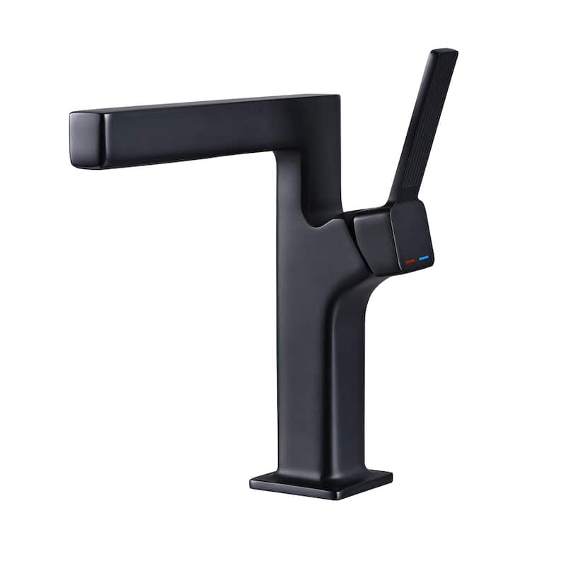 8.46"H Solid Brass Waterfall Single Handle Single Hole Bathroom Sink Faucet - Matte Black