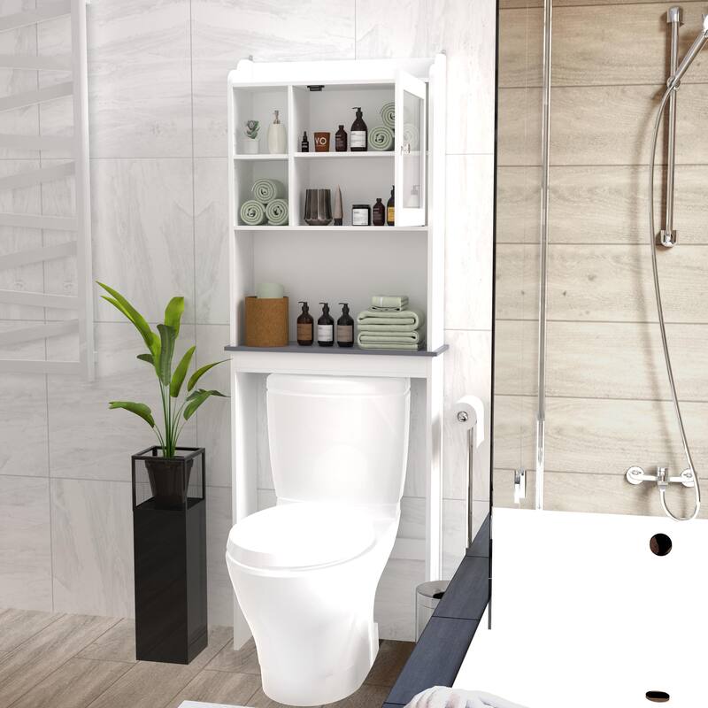 Modern Over The Toilet Space Saver Organization Wood Storage Cabinet For Home